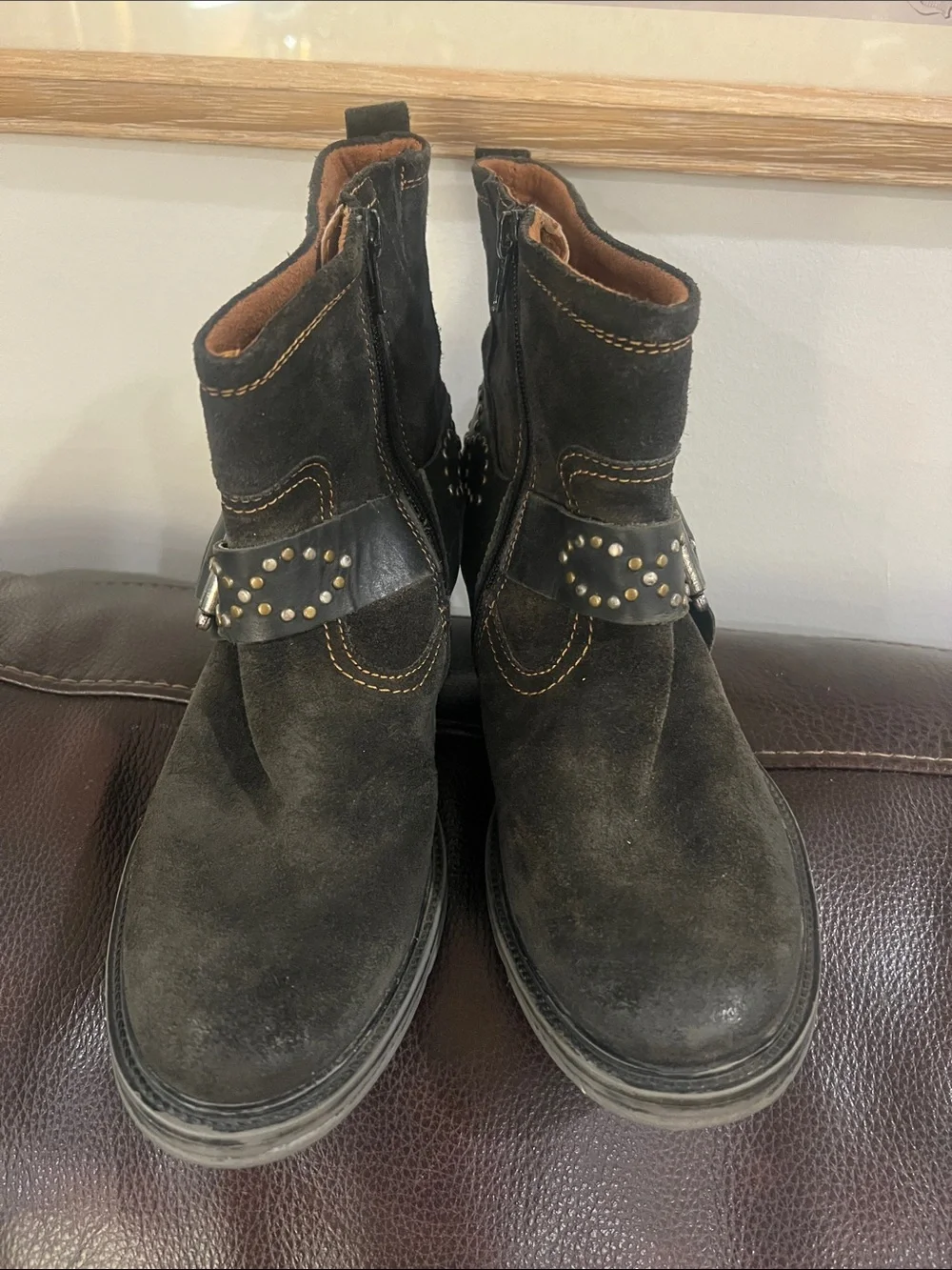 Joseph Seibel Black Suede Studded Ankle Boots with mixed metal hardware 9